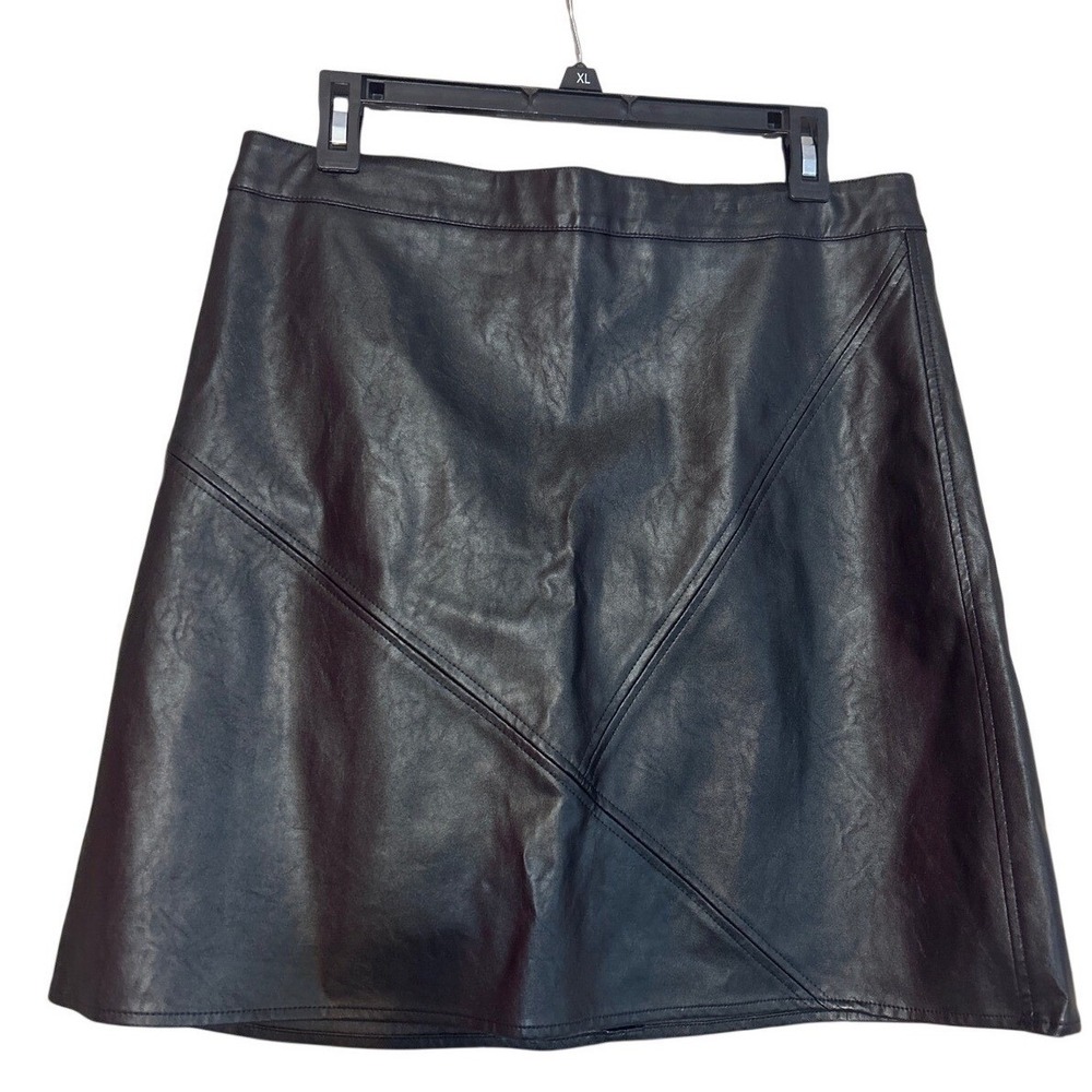 THML‎ Black Faux Leather Mini Skirt A-Line Seam Detail TMS235 Women Large